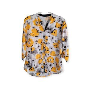 XL Floral Patterned Deal Button-Up, White/Yellow/Blue